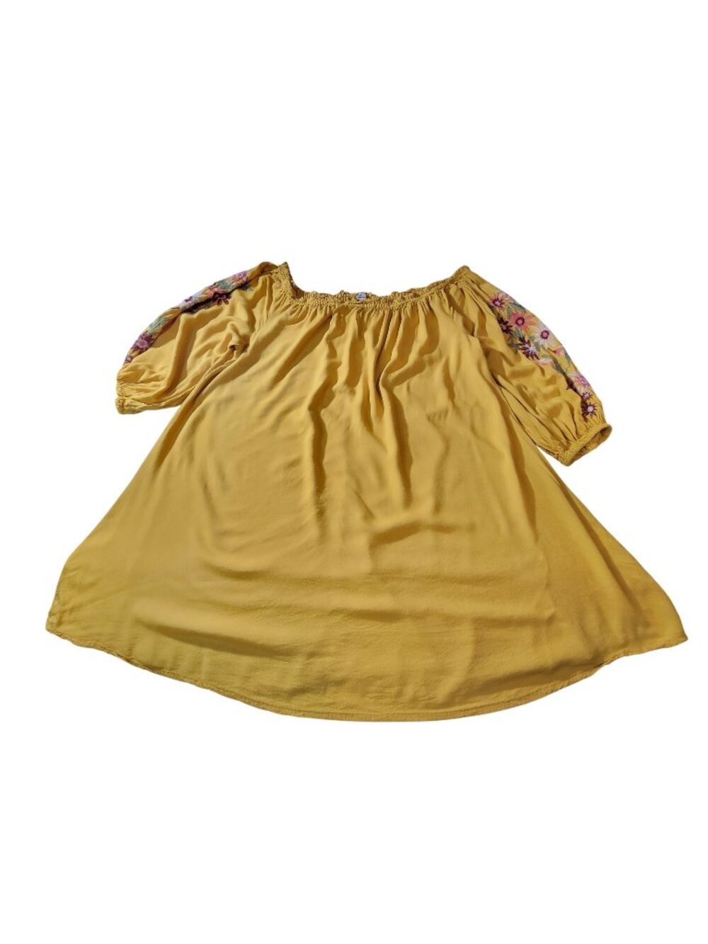 Feathers Yellow Off-Shoulder Dress With Embroidered Sleeves Size 3X 100% Rayon